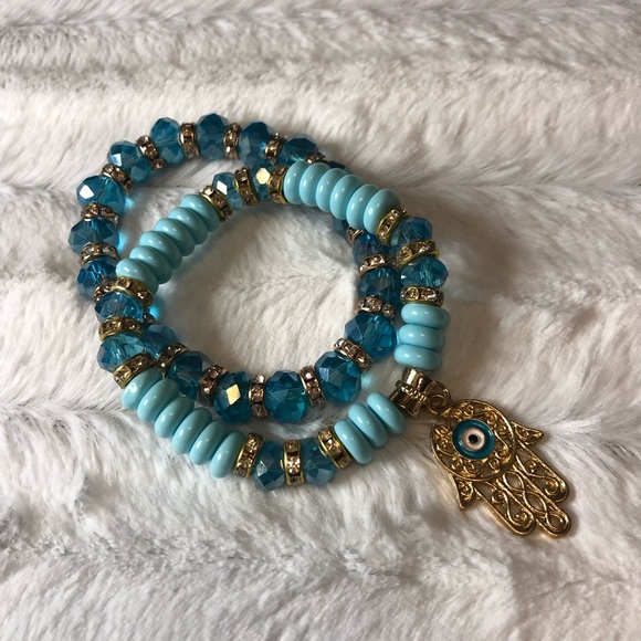 Beautiful blue beaded bracelets Hamsa - Picture 2 of 5